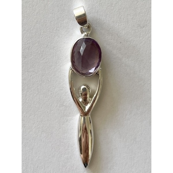 Pendant Silver Goddess with Faceted Amethyst 